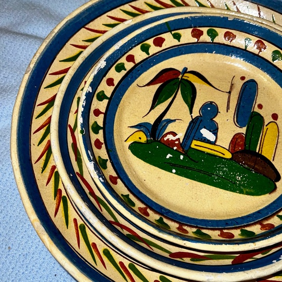 (3) Tlaquepaque Mexican Pottery Nesting Bowls Handmade Folk Art Dishes Stackable - Picture 7 of 15